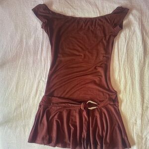 Elegant Brown Off-Shoulder Dress